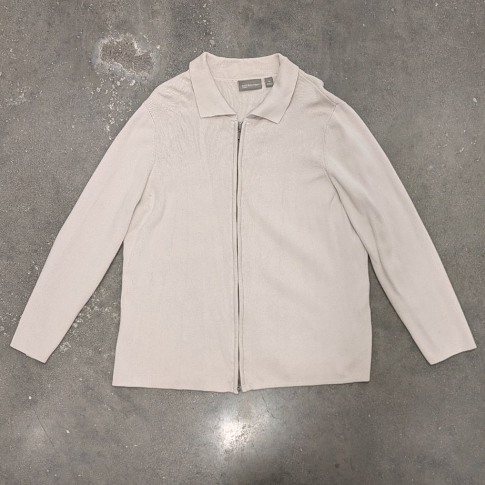 Croft and Barrow Cream Zip Up 100% Cotton Sweater